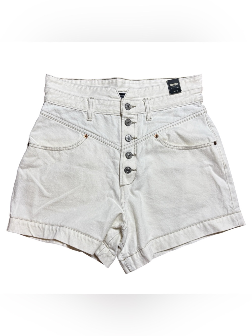 NWT Abercrombie & Fitch White High Waisted Denim Shorts Exposed Button Fly